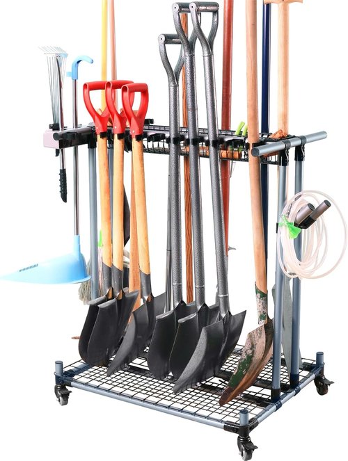 Garden Tool Storage Rack - Heavy-Duty Organizer with Wheels for Garage & Yard Tools