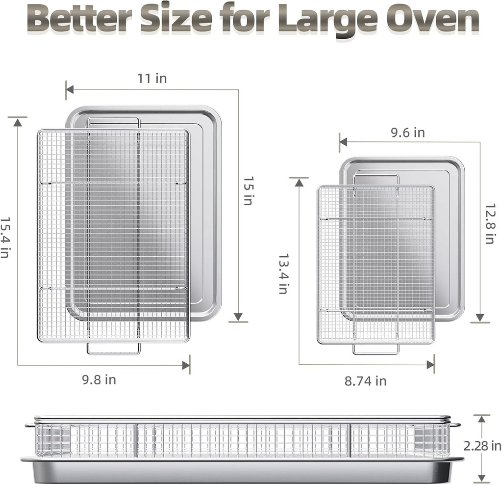 OPENICE Air Fryer Basket Set - 25% Thicker Stainless Steel Pans with Magnetic Cheat Sheet | Oven Crisper Tray