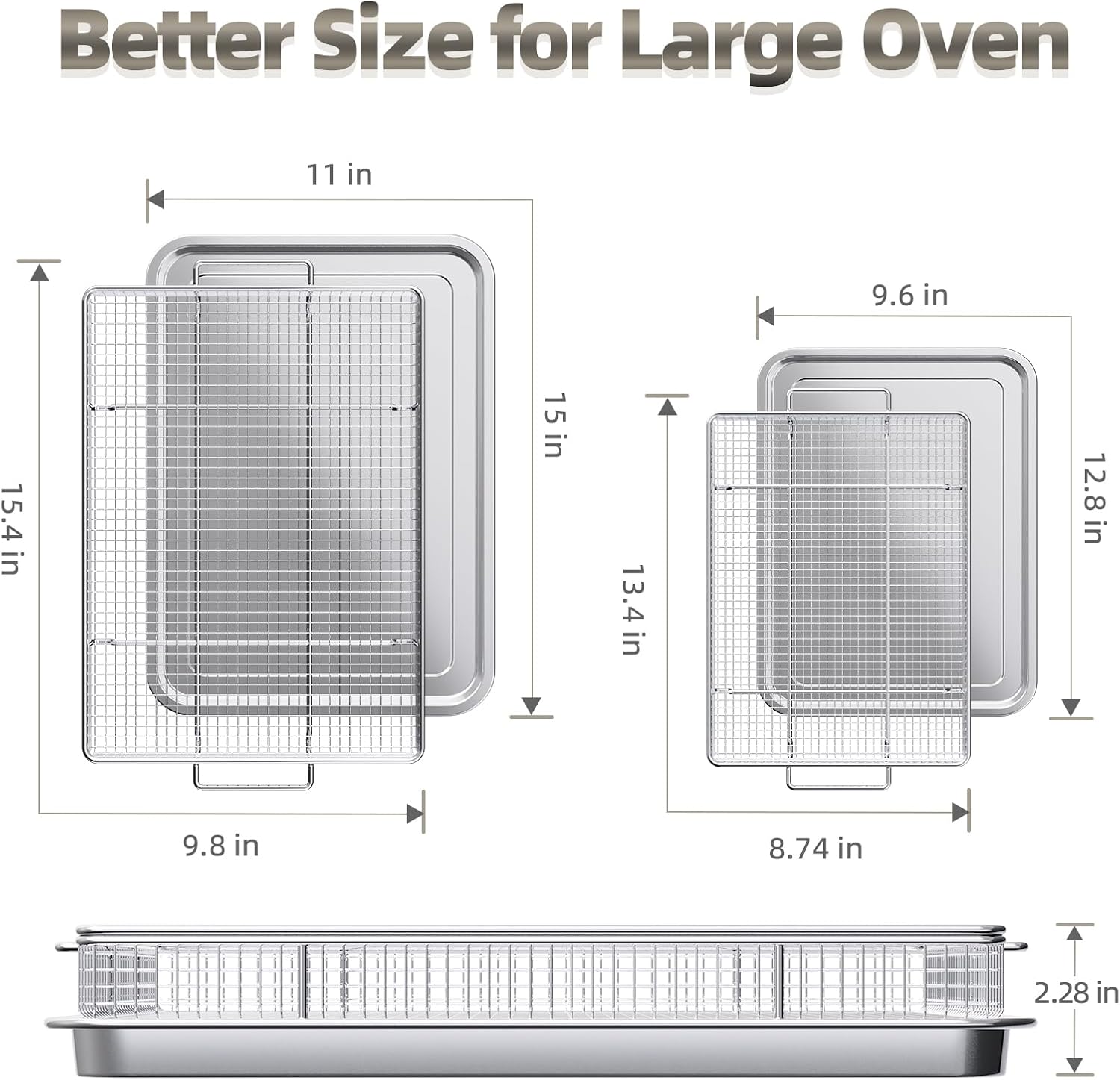 OPENICE Air Fryer Basket Set - 25% Thicker Stainless Steel Pans with Magnetic Cheat Sheet | Oven Crisper Tray