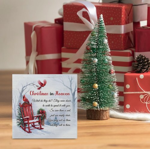 Cardinal Christmas Ornaments | Empty Chair Wooden Plaque - Heartfelt Sympathy Gift, 5x5 Inches