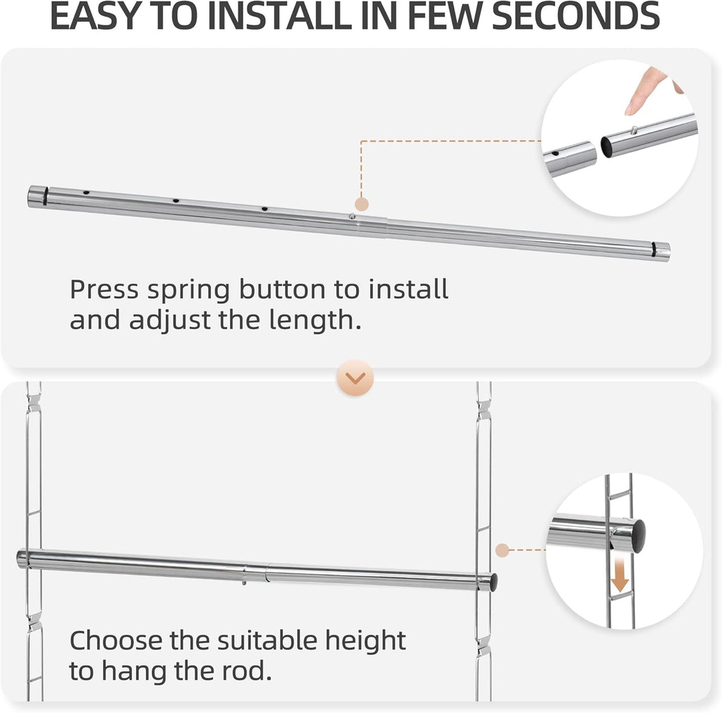 Storage Maniac Adjustable Closet Hanging Rod - Space-Saving Organizer for Clothes | Chrome Finish, 1 Pack