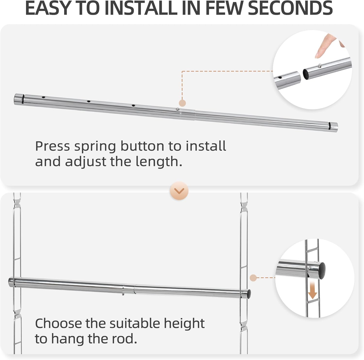 Storage Maniac Adjustable Closet Hanging Rod - Space-Saving Organizer for Clothes | Chrome Finish, 1 Pack