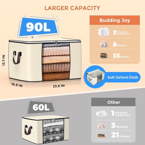90L Large Storage Bags by [Brand Name] - Foldable Closet Organizers with Reinforced Handles | Beige, 4 Pack for Clothes, Blankets, and Toys