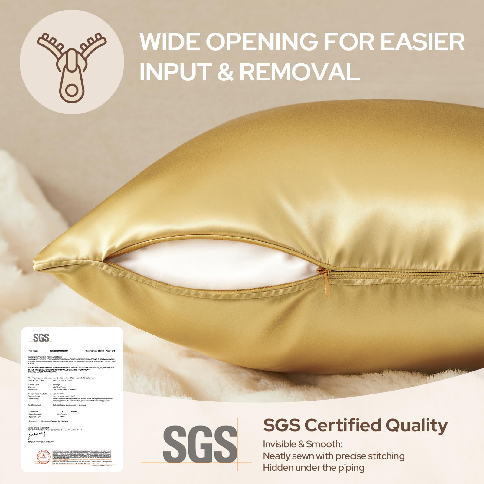 HOMEIDEAS Gold Decorative Throw Pillow Covers 18x18 Set of 2, Glossy Faux Silk Pillow Covers for Couch Sofa Bed Decor Luxury Euro Summer Cushion Covers