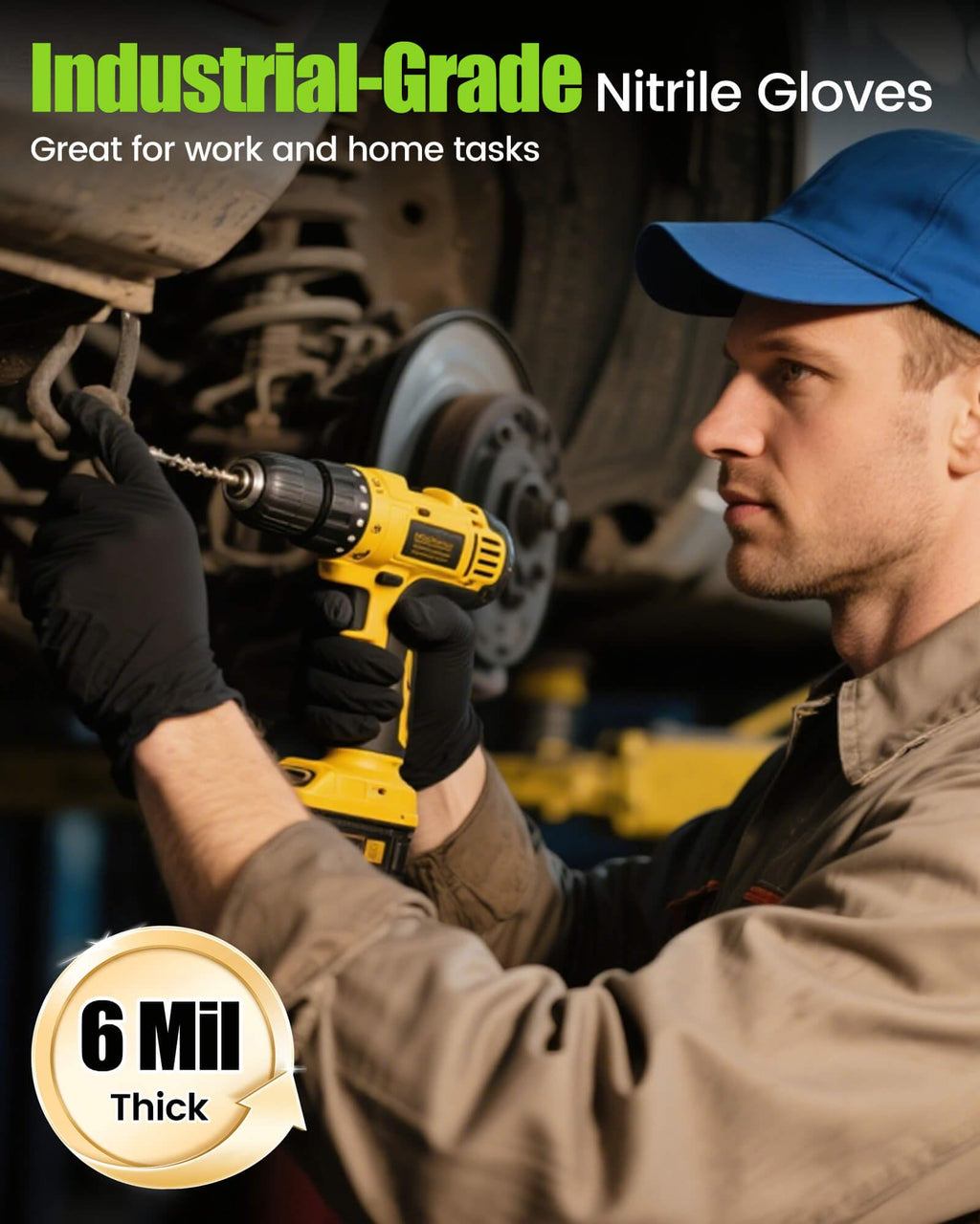 TREEGO Black Nitrile Gloves 6 Mil, Durable Disposable Latex-Free Gloves — Textured Grip Mechanic Gloves for Garage, Repair & Cleaning, XL, 50 Count