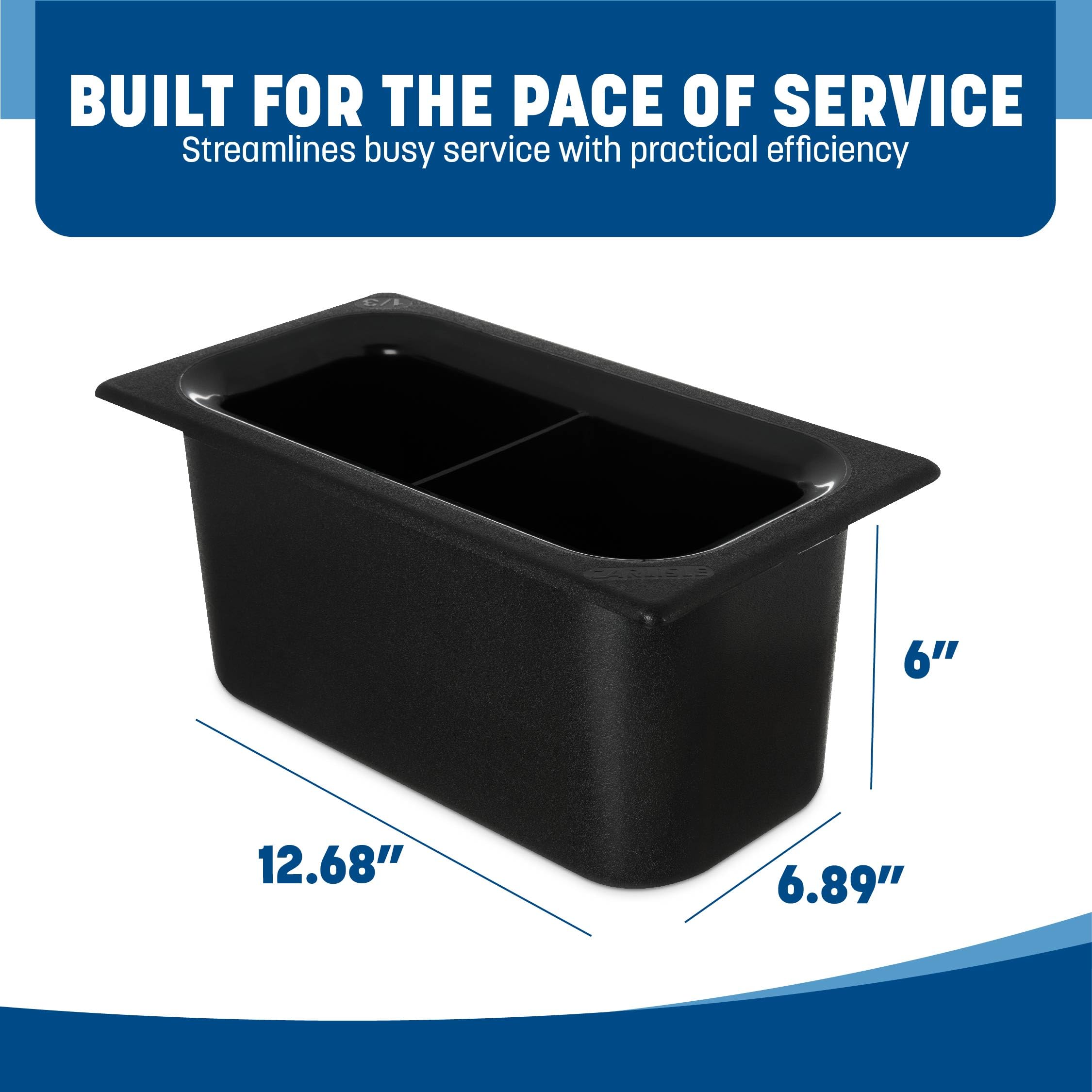 Carlisle FoodService Products CM110303 Coldmaster ABS Third-Size Divided Food Pan, 3.40 qt. Capacity, 12.68" x 6.89" x 6.01", Black