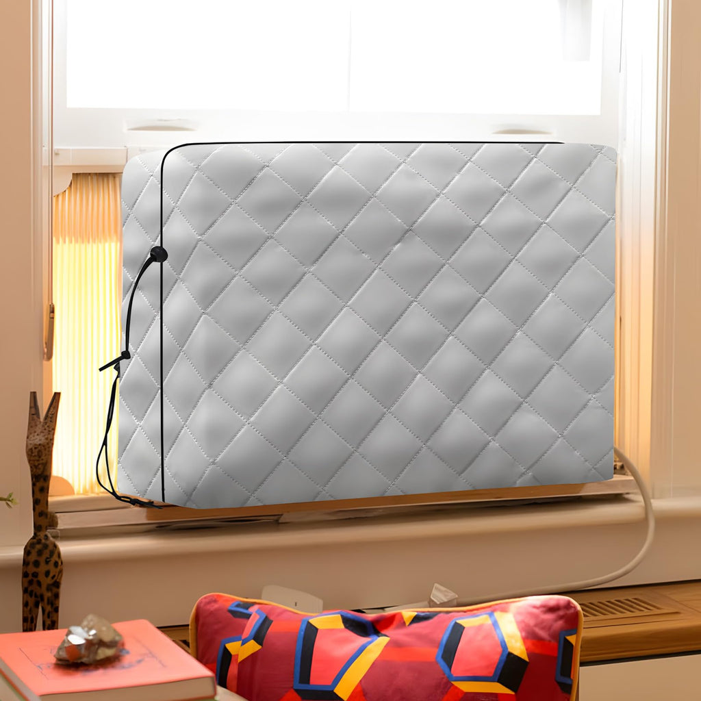 RUNZEG Indoor Air Conditioner Cover, 21Lx15Hx3.5D in Gray Window Winter Unit Cover Anti-Rust Adjustable for Window AC with Free Elastic Straps