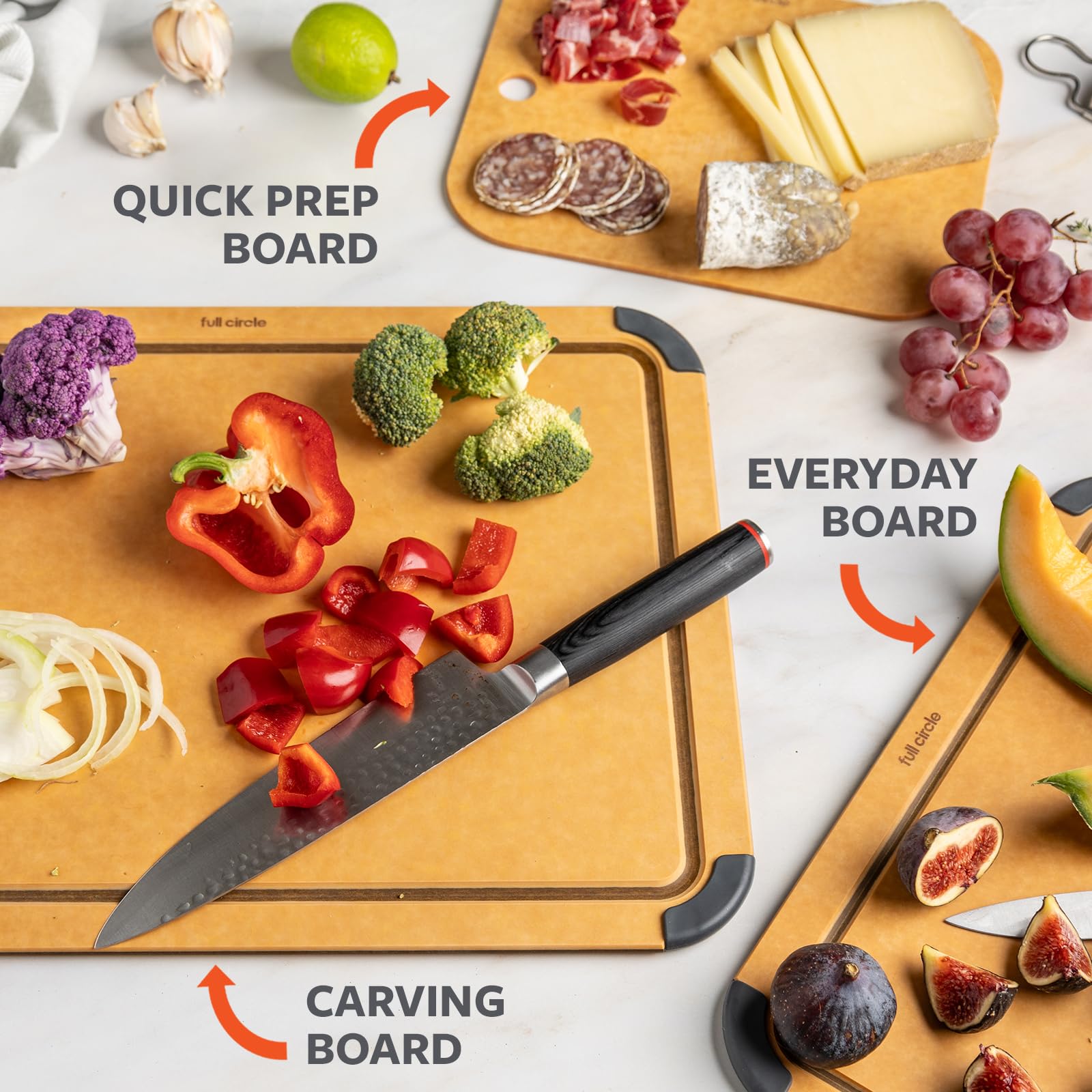 Full Circle Chop To It Everyday Cutting Board – 11”x14" – Dishwasher Safe, Reversible & Lightweight, Naturally Bonded Kraft Paper, Non-Slip Feet with Juice Groove