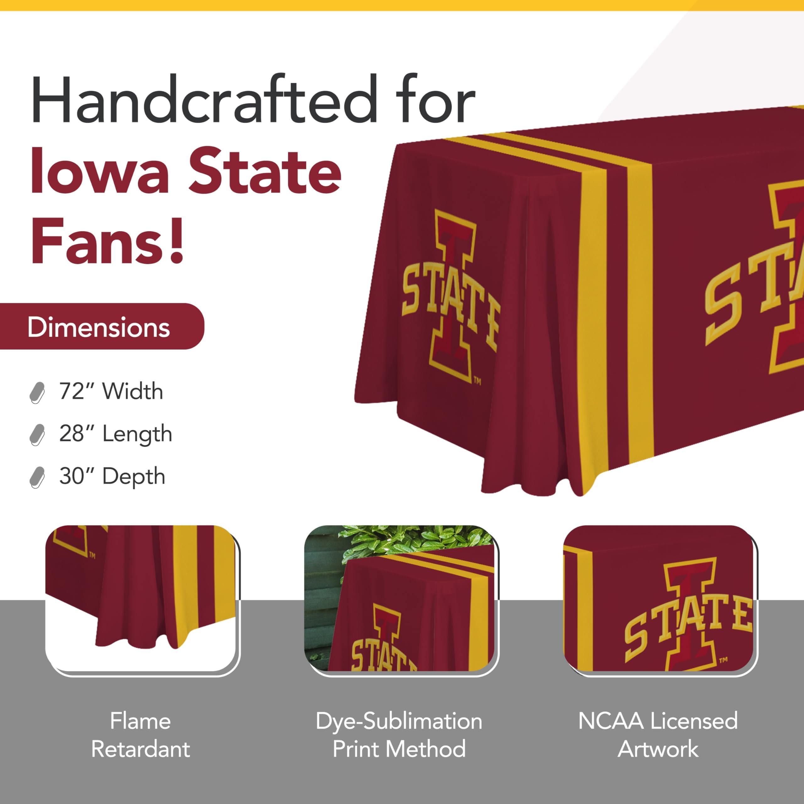 Victory Corps Iowa State Cyclones College Sports Printed Table Throw - NCAA Licensed - Polyester - School Tablecloth (Red) (6' Draped)