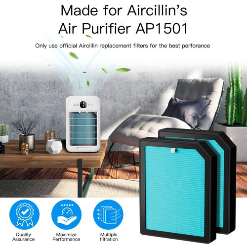 Aircillin Air Purifier AP1501 Replacement Filters 4-Pack, H13 True HEPA Filter, Activated Carbon Filter(AP1501)