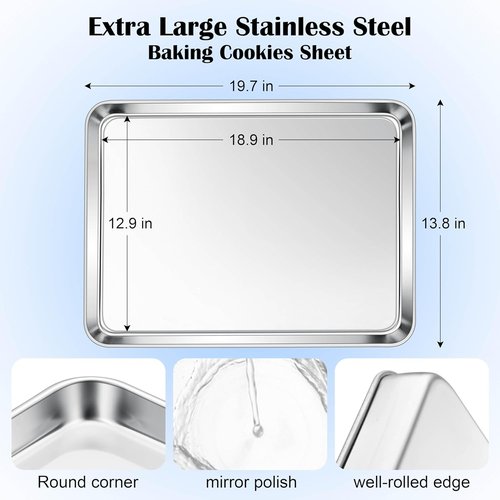 E-far Large Baking Sheet - 20”x14” Stainless Steel Cookie Pan | Non-Toxic, Rust-Free & Dishwasher Safe