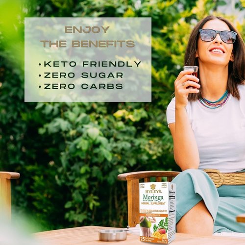 Hyleys Moringa Oleifera and Green Tea Mango Flavor - 25 Tea Bags (12 Pack - 300 Tea Bags total) - Superfood Miracle Tree Tea with Dried Moringa Oleifera Leaves