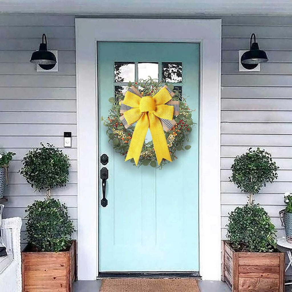 Regine Switzerland Large Yellow Burlap Wreath Bow - Perfect Tree Topper for Spring & Summer Decor