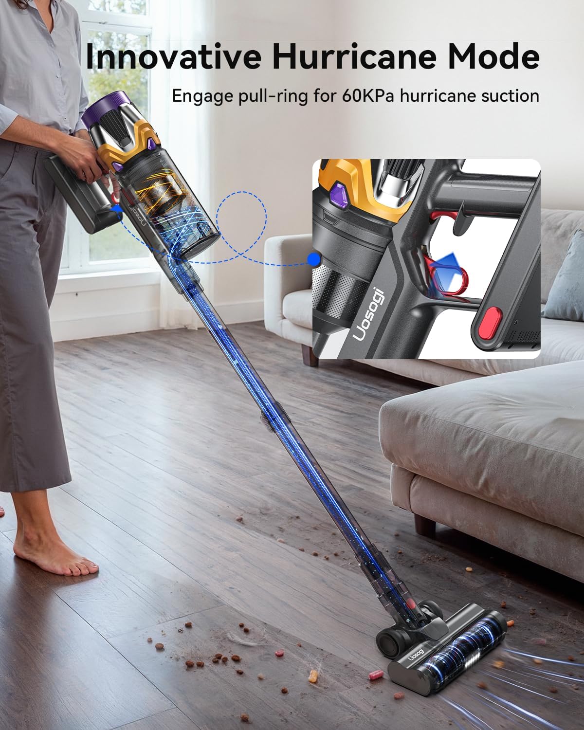Skiennix Cordless Vacuum Cleaner - 55KPA 650W Power, 70 Mins Runtime, Touch Screen, 1.8L Dust Cup | Ideal for Home, Pet Hair & Carpets