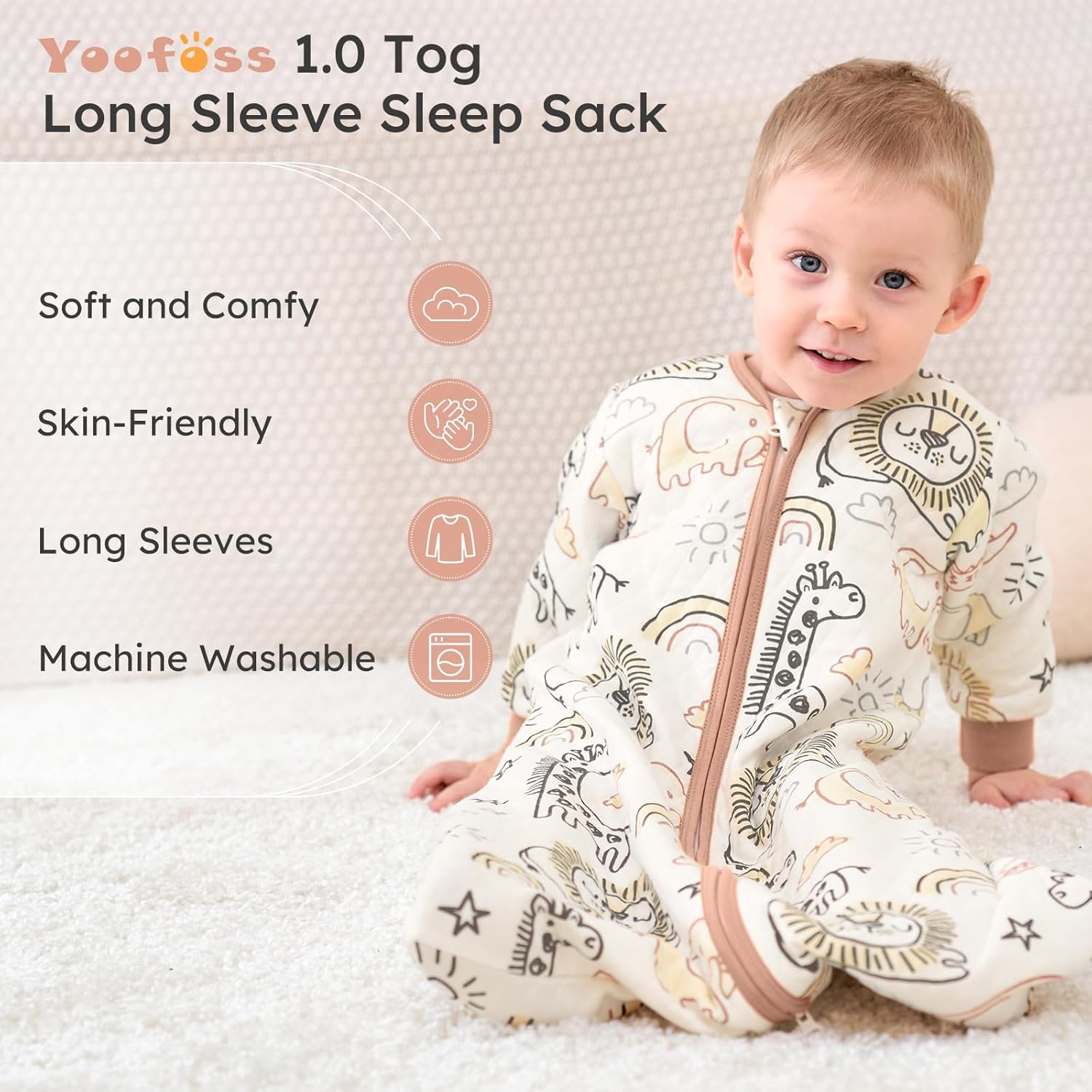 Yoofoss Baby Sleep Sack - Organic Cotton Wearable Blanket for Infants | 6-12 Months, 1.0 Tog, Long Sleeve