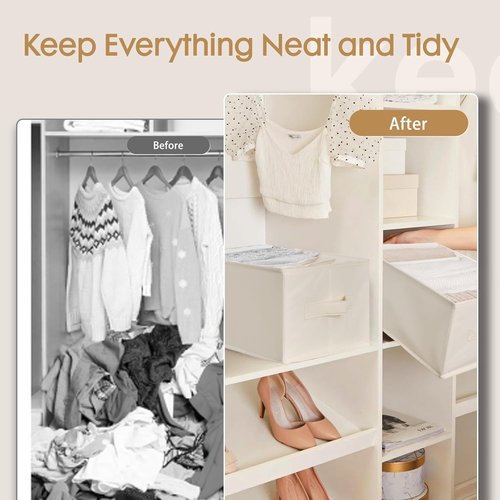 Criusia Large Clothes Organizer - 6 Pack Foldable Fabric Storage with Handles for Wardrobe | Beige