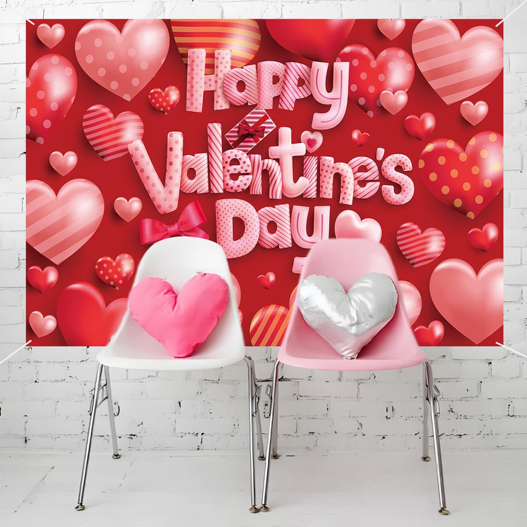 Happy Valentines Day Banner - XtraLarge Size 72x44 Inch - Valentines Day Backdrop Banner Decorations - Heart Valentines Banner for Valentines Day Decor - Valentines Day Party Decorations