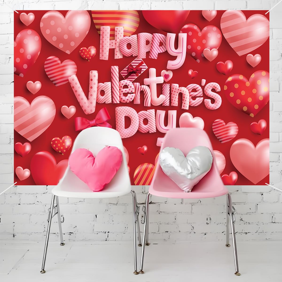 Happy Valentines Day Banner - XtraLarge Size 72x44 Inch - Valentines Day Backdrop Banner Decorations - Heart Valentines Banner for Valentines Day Decor - Valentines Day Party Decorations