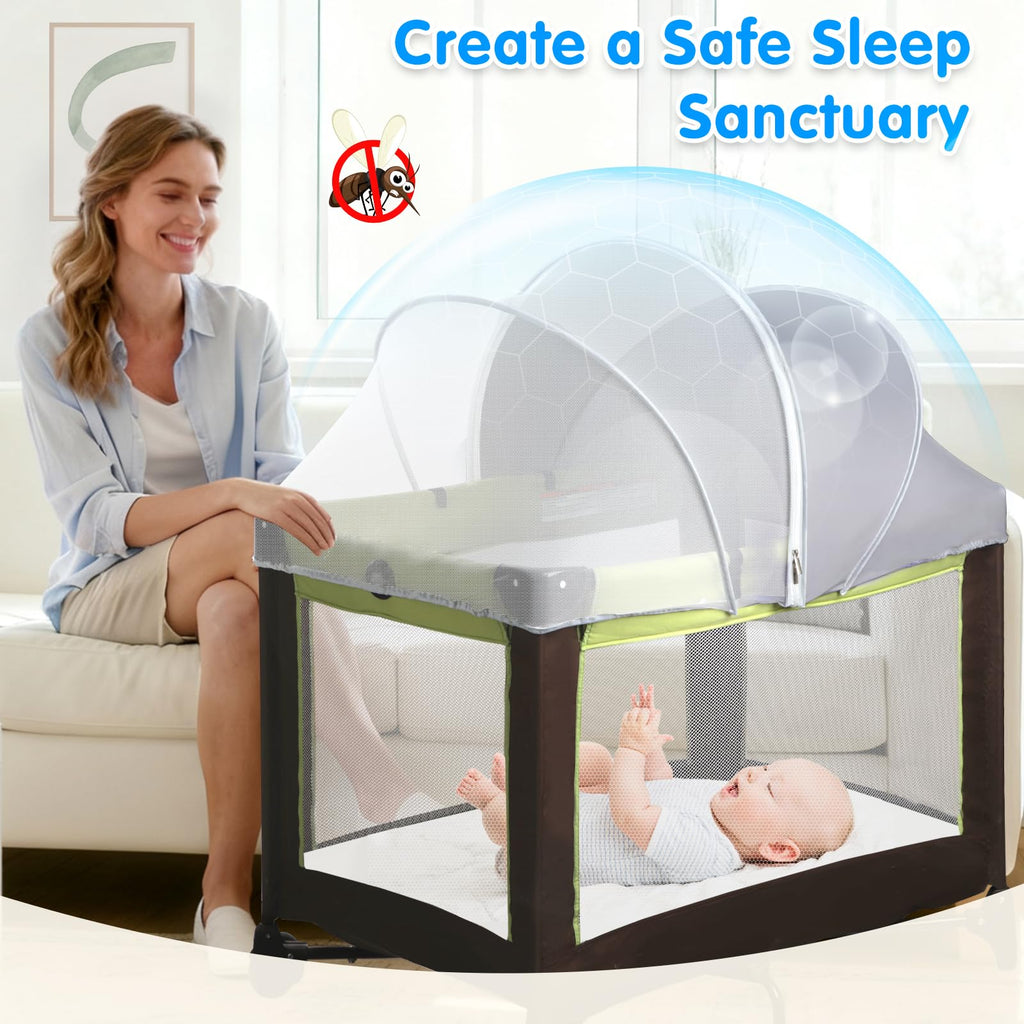 Pack N Play Tent Cover - Light-Blocking Mosquito Net with Two-Way Zipper Portable Bassinet Canopy to Keep Cats Out Bedside Bassinet Insect-Proof Cover, Gray-Large