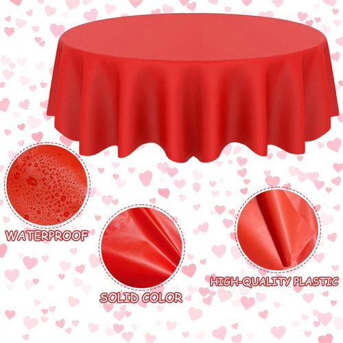 CIEOVO 12 Pcs Valentine's Day Plastic Tablecloths, Disposable Round Red Pink Table Cover 84 Inch Waterproof Table Covers for Valentine's Day Family Wedding Birthday Bridal Shower Party Decorations