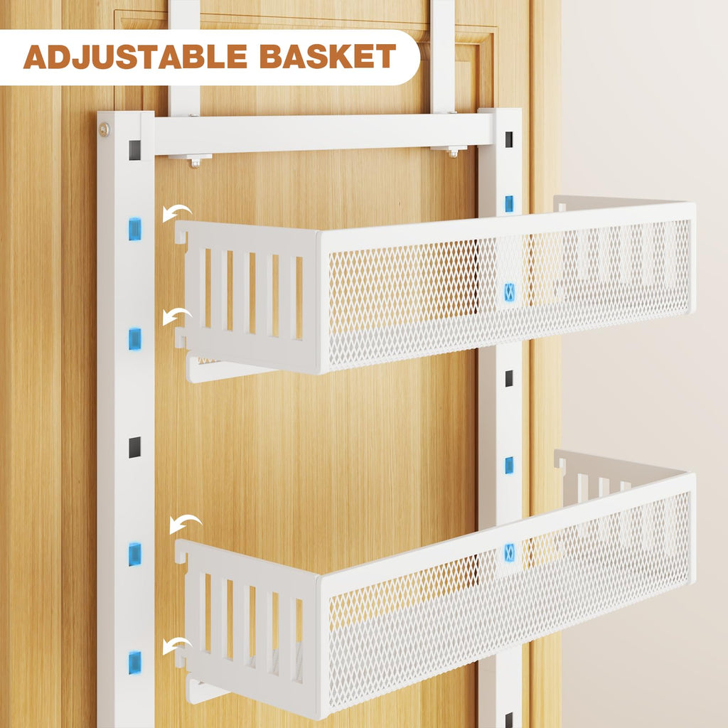 Pantry Door Organizers and Storage, 6-Tier Large Metal Heavy-Duty Frame Over the Door Spice Rack, 2 in 1 Wall-Mounted or Hanging shelf for Kitchen, Bathroom, Laundry Room, Bedroom, Closet &Nursery