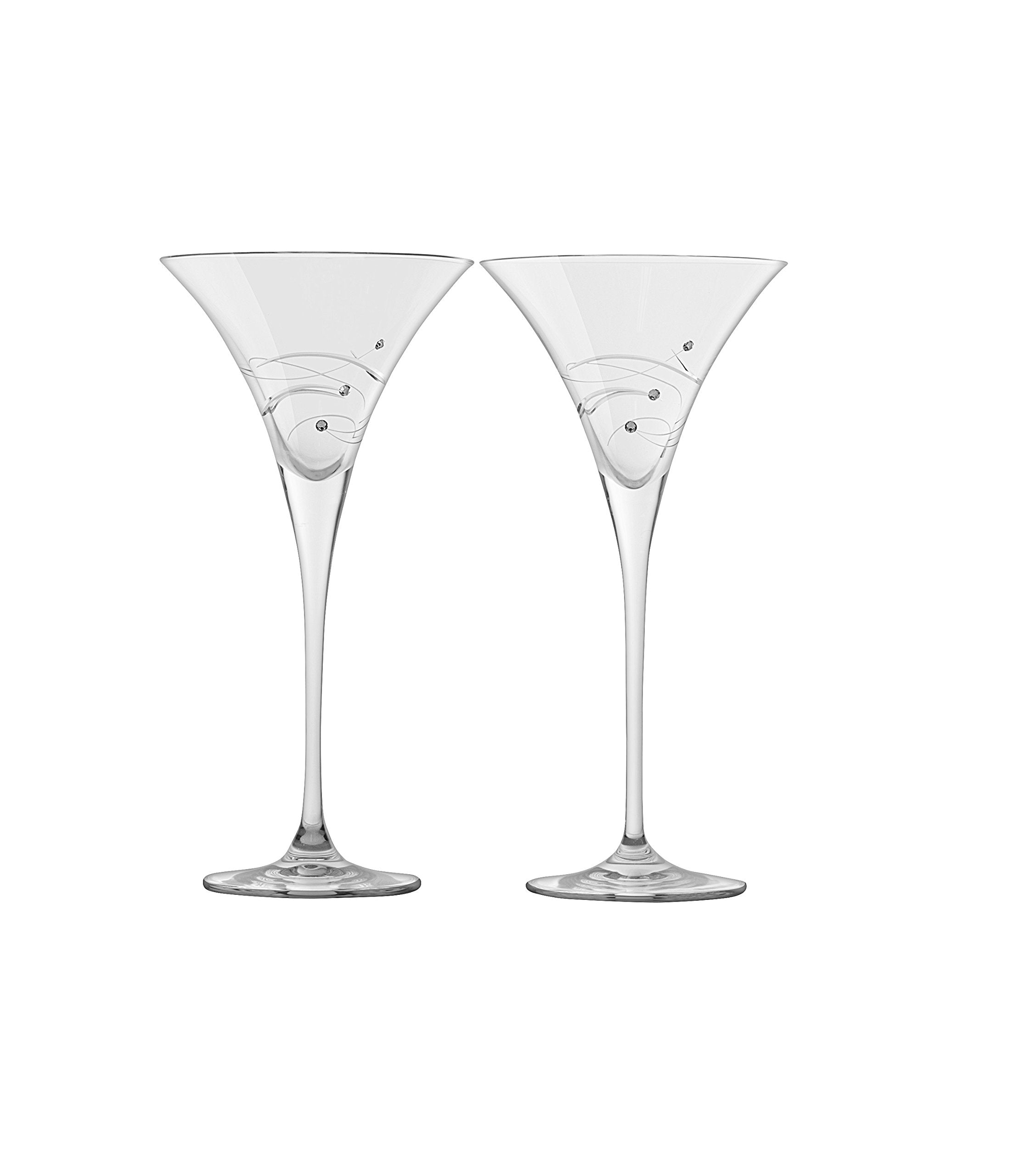 Barski - Handmade Glass - Sparkle - Martini Glass - Decorated with Real Crystal Diamonds - 8.25 oz. - Made in Europe - Set of 2