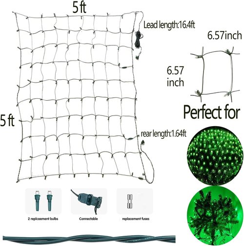 HISHINY Christmas Net Lights - 100 LED Connectable Mesh String Lights for Outdoor Decor | 5ft x 5ft Green