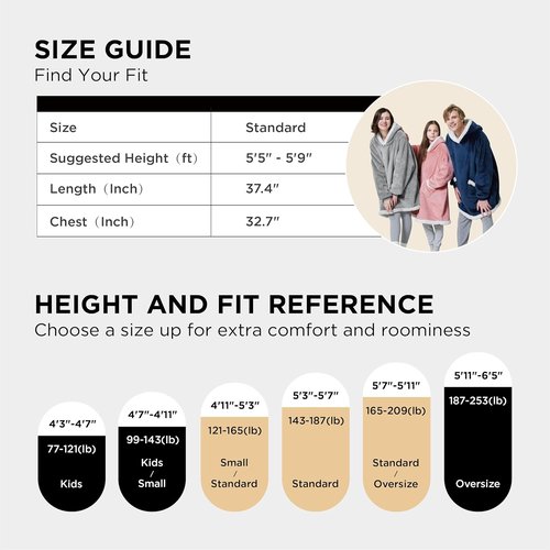 Bedsure Blanket Hoodie - Wearable Sherpa Sweatshirt for Women & Kids | Perfect Gift for Mom, Grey