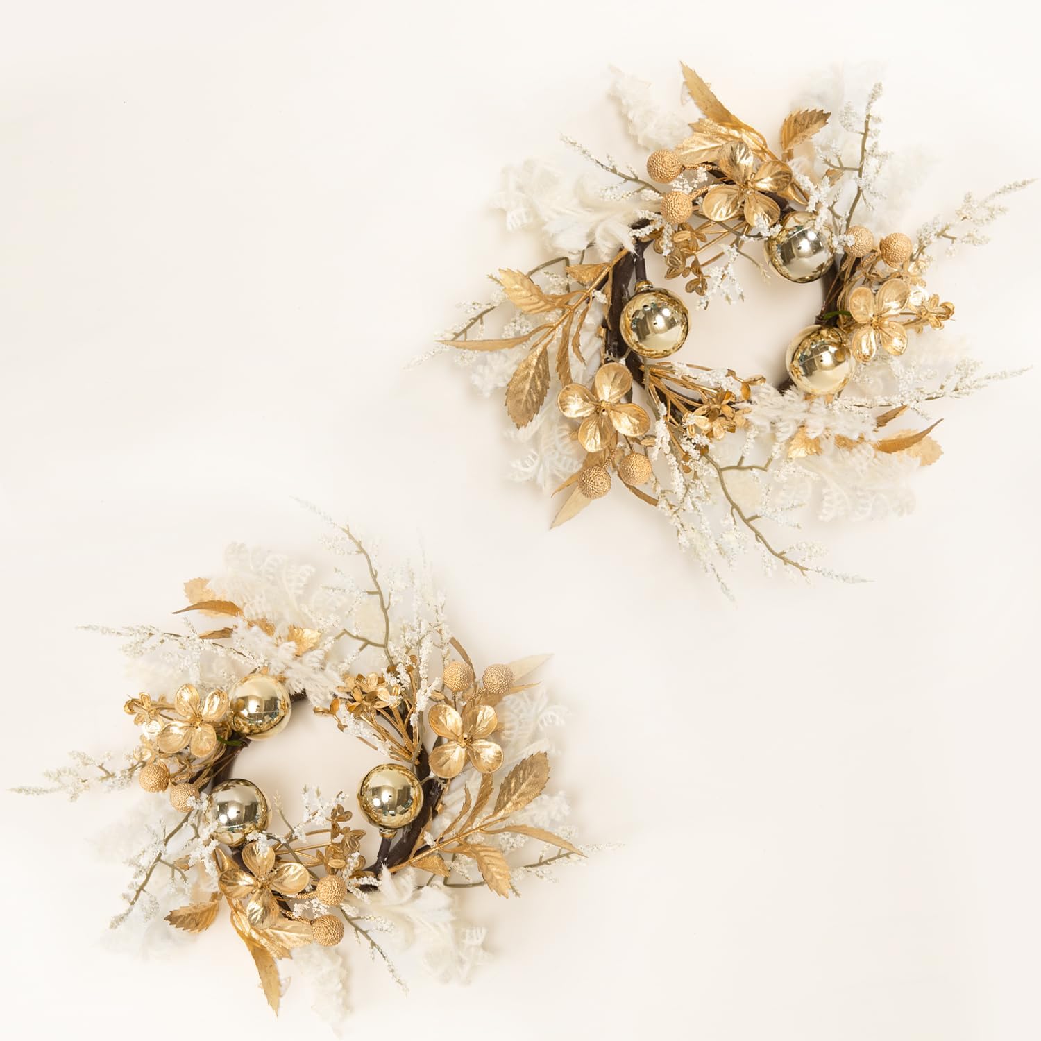 Well Known Mini Golden White Floral Candle Rings - 9" Decorative Wreaths for Home & Events