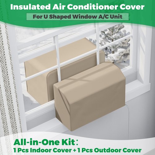 Forestchill 2 Pcs Window Air Conditioner Cover, Compatible with Midea U-shaped Window AC Units, Upgraded Insulated Outdoor & Indoor Window AC Covers Set, Full Coverage and Weatherproof for Winter