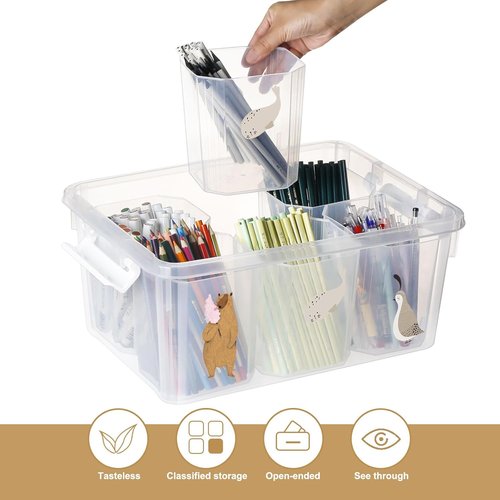 Loobuu 17QT Plastic Storage Bin with Lid - Stackable Clear Organizer Box for Crafts & Toys