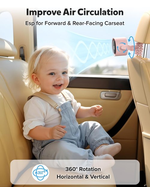 AMACOOL Baby Stroller Fan, Rechargeable Portable Clip on Fan, 17H Cooling with 5 Speeds, LED Display, 360°Rotate Personal Cooling Fans for Car Seat, Crib, Travel, Camping, Gifts for New Parents