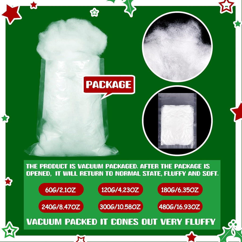Riakrum Fake Snow Decor - Artificial Fluffy Fiber Stuffing for Tree Covering | 60g White Snow