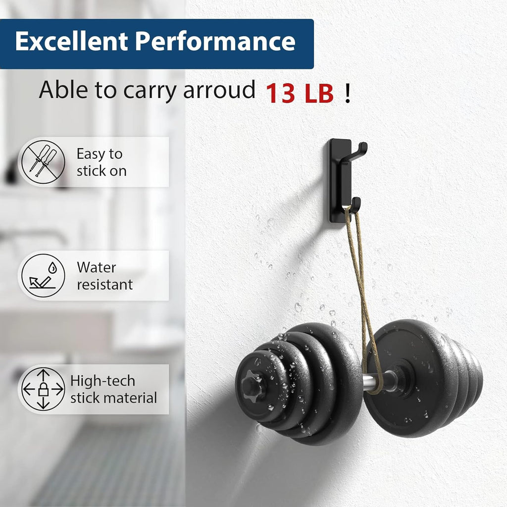 Pickpiff Wall Hooks - Strong Adhesive Coat & Towel Hangers | 13LB Capacity, Black, 6 Pack