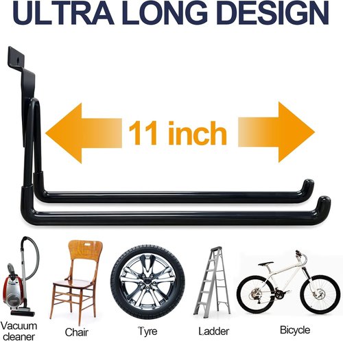 Heavy Duty Slatwall Hooks - 11 Inch Black Garage Accessories | 4 Pack for Secure Hanging