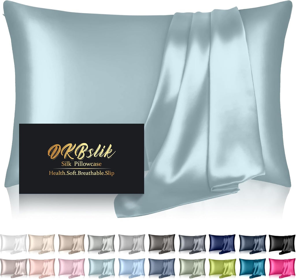 Mulberry Silk Pillowcase - Standard Size, Cooling, Anti-Acne, Navy Blue with Hidden Zipper