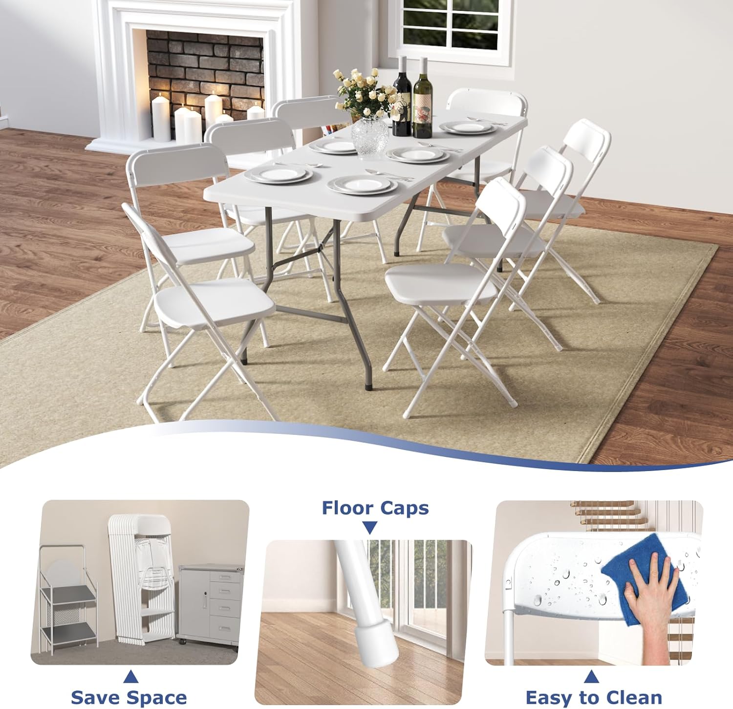 Skiennix 10-Pack White Folding Chairs - Lightweight Portable Design | 350lb Capacity for Events & Parties