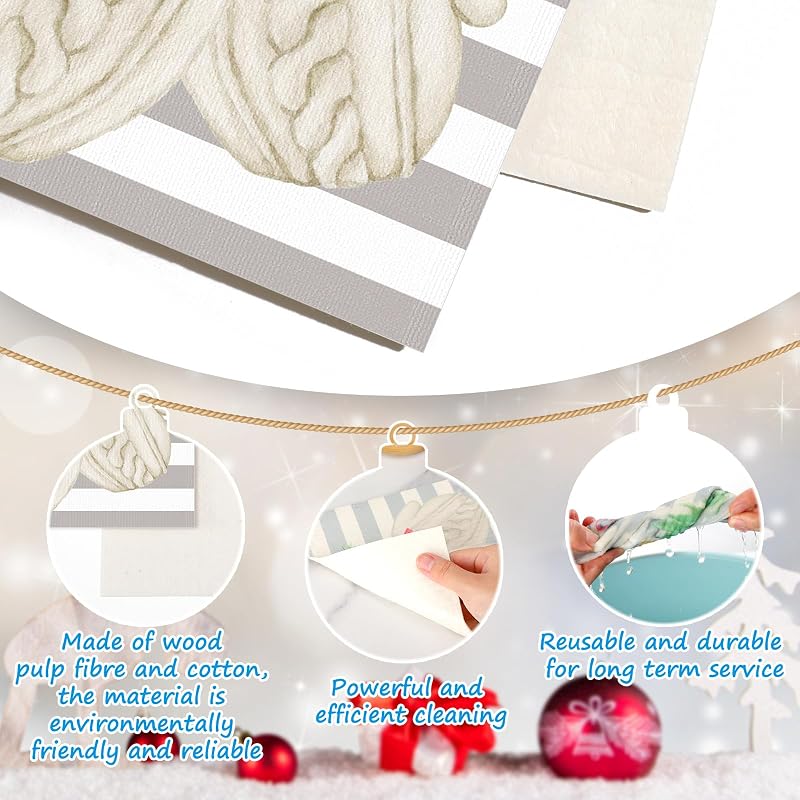 Buryeah 6 Pack Christmas Swedish Dishcloths - Rustic Colors + Reindeer Variation