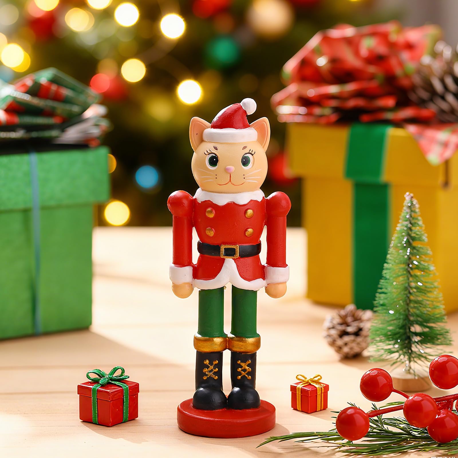 Wesiti Christmas Nutcracker Ornament 6" Cat Nutcracker Resin Figurine Display Christmas Cat Craft for Xmas Holiday Shelf Home Desktop Table Decor Xmas Gift Collectible