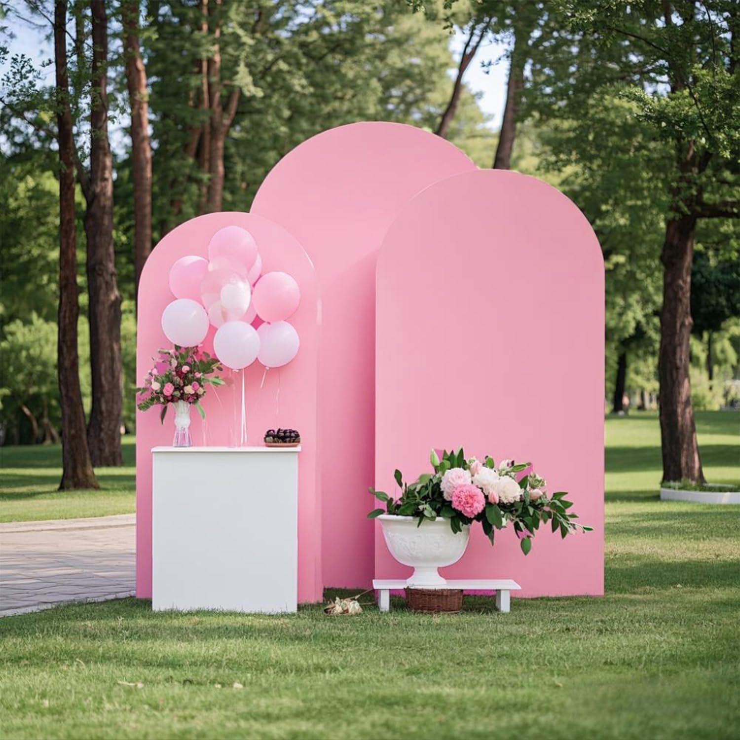 Skiennix 7.2 FT Pink Arch Backdrop Cover - Fitted Spandex for Weddings & Baby Showers