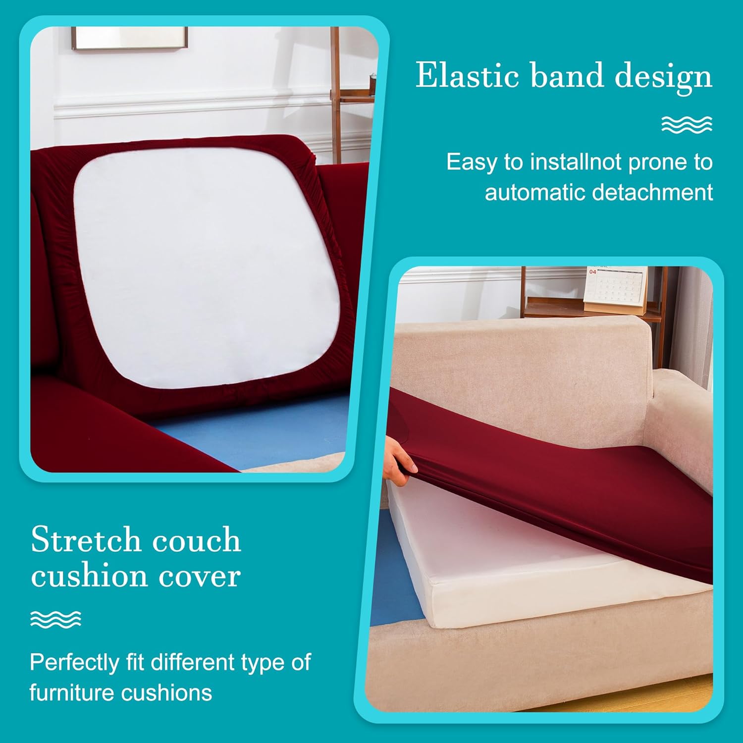 Skiennix 14 Pcs Patio Cushion Covers - Washable Outdoor Couch Slipcovers in Wine Red