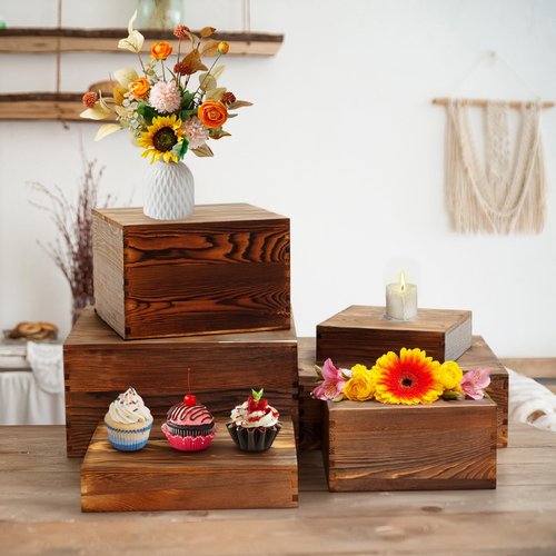 8 Pack Wooden Buffet Risers Rustic Wood Cupcake Stand Catering Supplies Buffet Display with Mini Signs Food Risers for Buffet Table Dessert Display Stand for Home Decor Party Wedding Birthday
