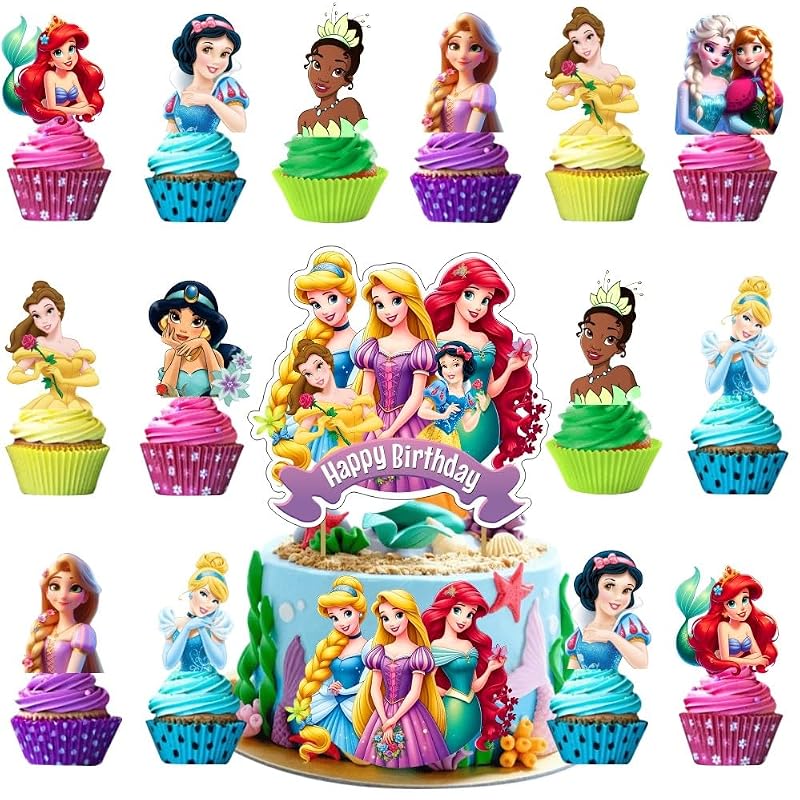 Princess Cake Decorations Set - 25 Pcs with Cupcake Toppers