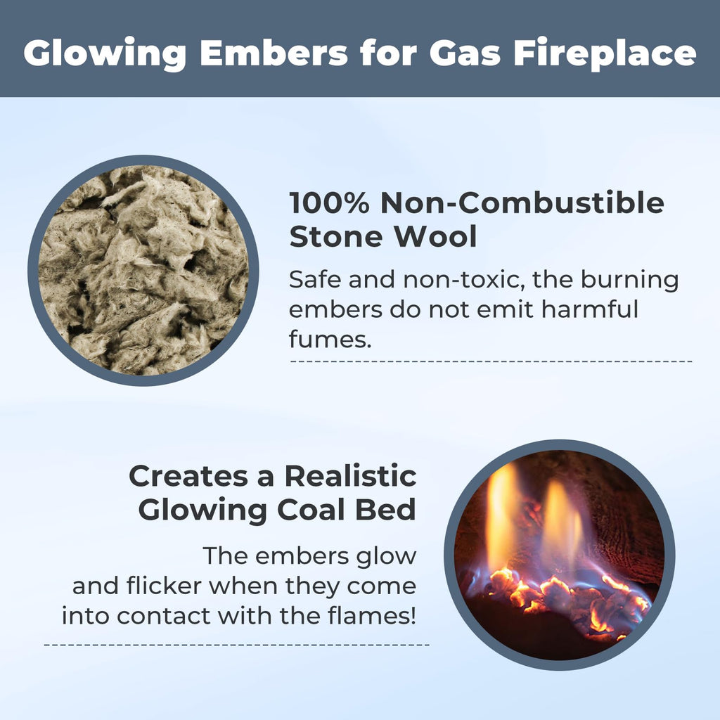 TOSRWGLL Gas Fireplace Glowing Embers,Rock Wool Embers for Indoor Gas Fireplace,Fireplace Embers for Gas Log Sets,Natural Gas,Propane,Vented,Unvented Fireplace, (6 Oz) Bag