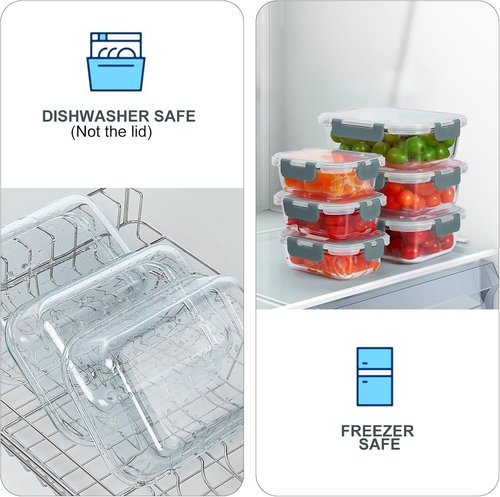 KOMUEE Glass Food Storage Containers - 10 Pack Airtight Meal Prep Lunch Boxes | Freezer, Oven & Microwave Safe