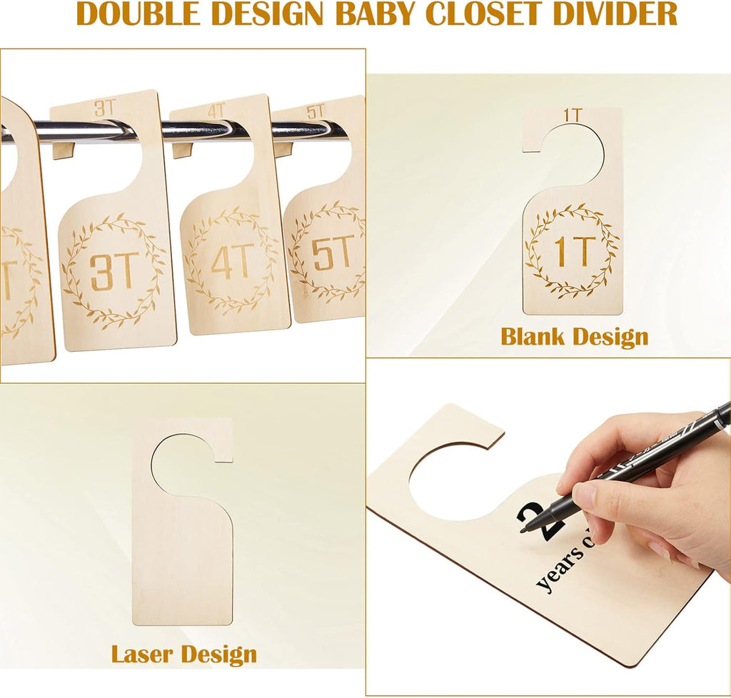 Patelai 7 Pcs Wooden Baby Closet Dividers - Organize Infant Clothes 1T to 7T | Nursery Storage Solution