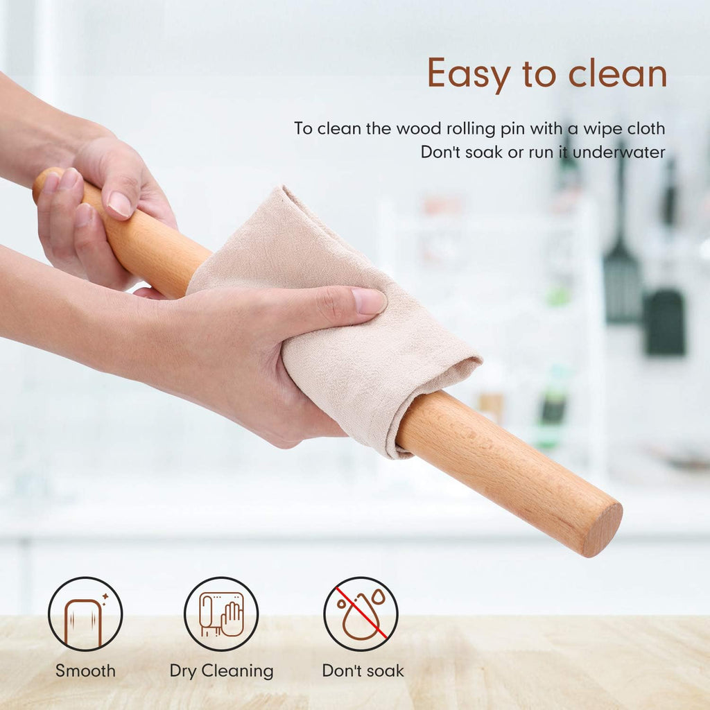 QUELLANCE Wood French Rolling Pin - Beech Wood Dough Roller with Silicone Baking Mat | Ideal for Pizza, Pastries & Cookies