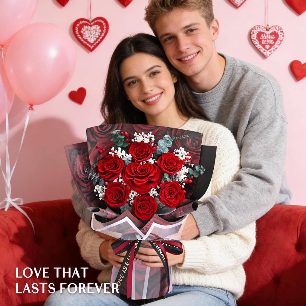 Forever Rose Flowers for Delivery Mothers Day Gifts, 7-Piece Red Preserved Roses Flowers Bouquet with Vase Gift Box, Long-Lasting Flower Bouquet for Mom Her Women Wife Girlfriend Mothers Day