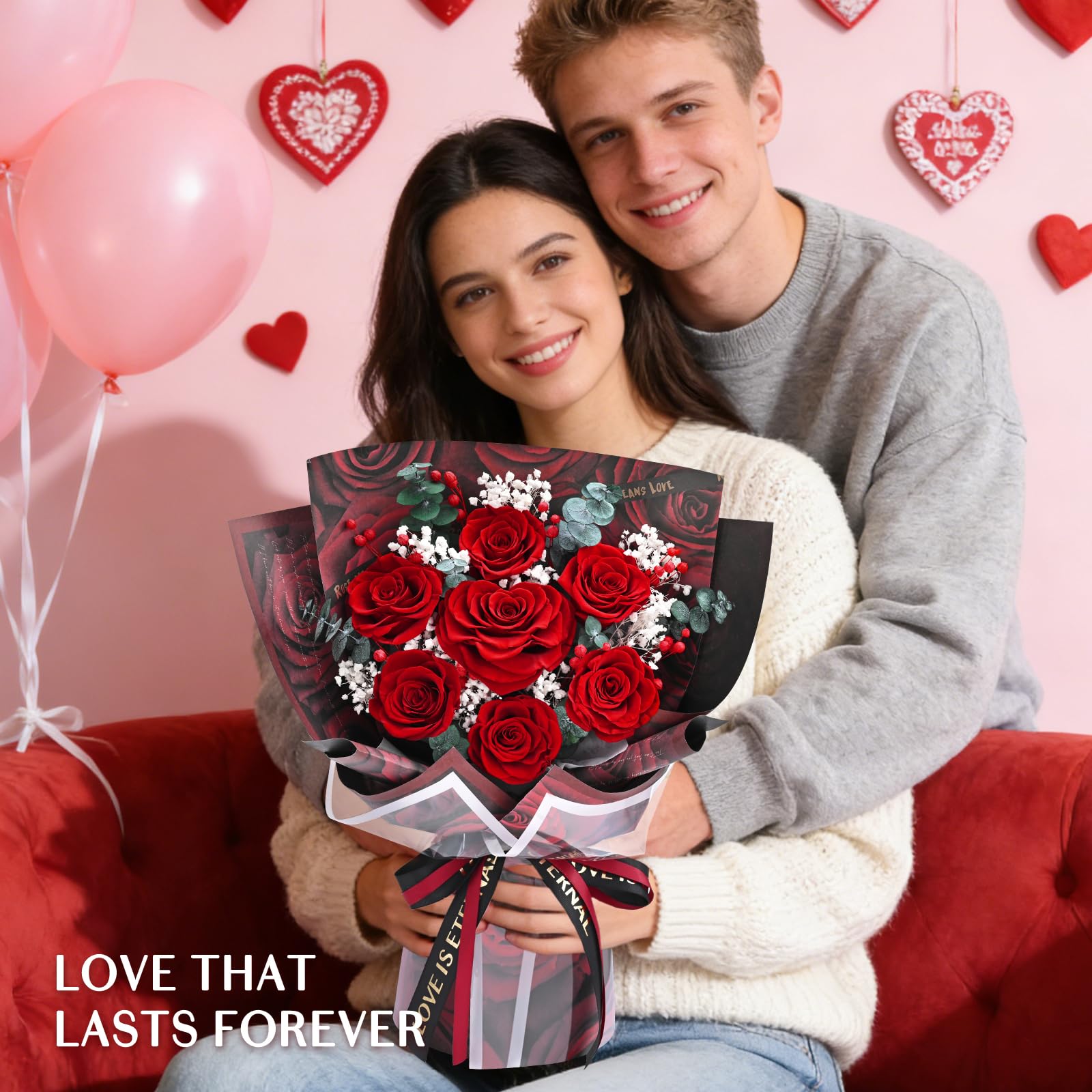 Forever Rose Flowers for Delivery Mothers Day Gifts, 7-Piece Red Preserved Roses Flowers Bouquet with Vase Gift Box, Long-Lasting Flower Bouquet for Mom Her Women Wife Girlfriend Mothers Day
