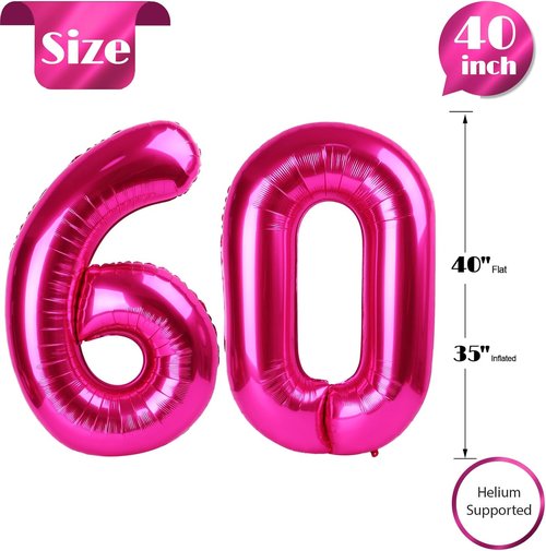 Hot Pink Number 60 Balloon - 40 Inch 60th Birthday Decoration for Women | Vibrant Party Supplies